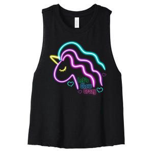 Let's Glow Crazy Unicorn Cute Women's Racerback Cropped Tank