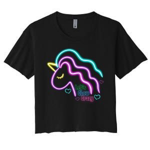 Let's Glow Crazy Unicorn Cute Women's Crop Top Tee