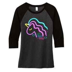 Let's Glow Crazy Unicorn Cute Women's Tri-Blend 3/4-Sleeve Raglan Shirt