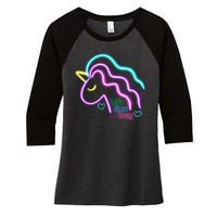 Let's Glow Crazy Unicorn Cute Women's Tri-Blend 3/4-Sleeve Raglan Shirt