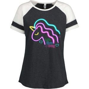 Let's Glow Crazy Unicorn Cute Enza Ladies Jersey Colorblock Tee