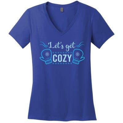 Lets Get Cozy Christmas Holiday Season Great Gift Women's V-Neck T-Shirt