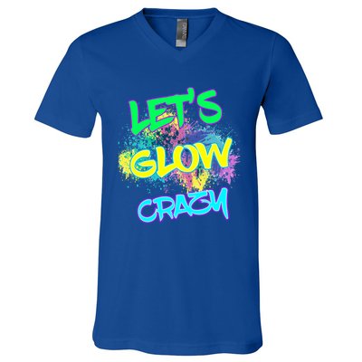 Let's Glow Crazy Glow Party 80s Retro Costume Party Lover Cute Gift V-Neck T-Shirt