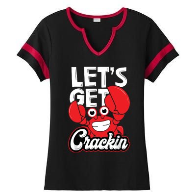 Let's Get Crackin Funny Crab Eater Seafood Lover Crab Boil Ladies Halftime Notch Neck Tee