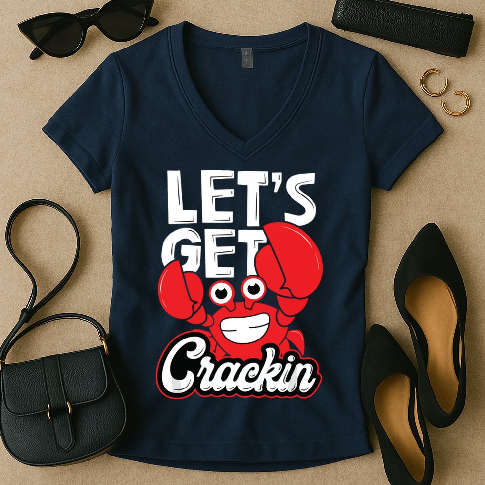 Let's Get Crackin Funny Crab Eater Seafood Lover Crab Boil Women's V-Neck T-Shirt