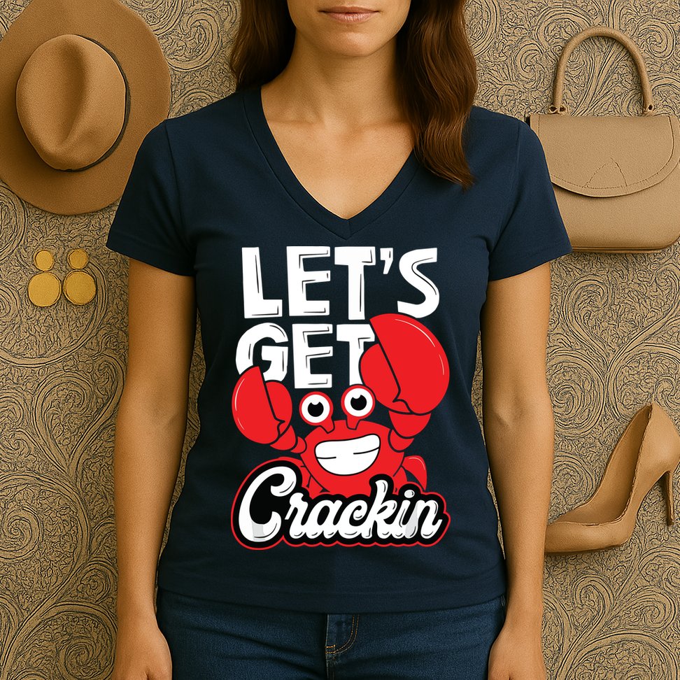 Let's Get Crackin Funny Crab Eater Seafood Lover Crab Boil Women's V-Neck T-Shirt
