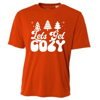 Lets Get Cozy Retro Groovy Christmas Cute Gift Cooling Performance Crew T-Shirt