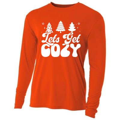 Lets Get Cozy Retro Groovy Christmas Cute Gift Cooling Performance Long Sleeve Crew