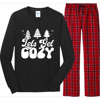 Lets Get Cozy Retro Groovy Christmas Cute Gift Long Sleeve Pajama Set