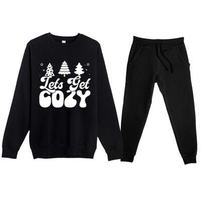 Lets Get Cozy Retro Groovy Christmas Cute Gift Premium Crewneck Sweatsuit Set