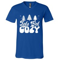 Lets Get Cozy Retro Groovy Christmas Cute Gift V-Neck T-Shirt