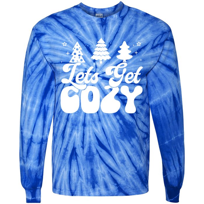 Lets Get Cozy Retro Groovy Christmas Cute Gift Tie-Dye Long Sleeve Shirt