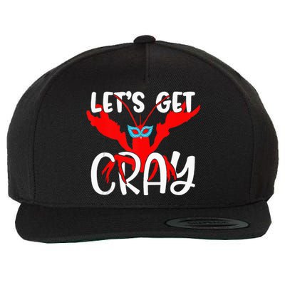 Lets Get Cray Crayfish With Mardi Gras Mask Crawfish Wool Snapback Cap