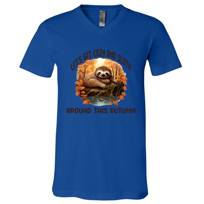 LetS Get Cozy And Sloth Autumn Design Gift V-Neck T-Shirt