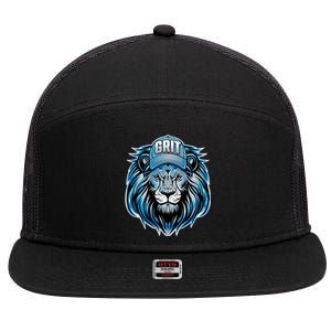 Lion Grit Detroit Football Sports Fan 7 Panel Mesh Trucker Snapback Hat