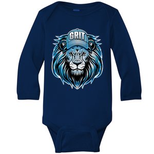 Lion Grit Detroit Football Sports Fan Baby Long Sleeve Bodysuit