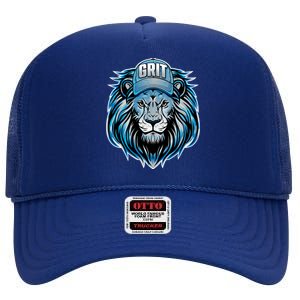 Lion Grit Detroit Football Sports Fan High Crown Mesh Back Trucker Hat