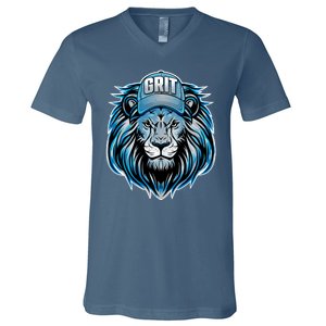 Lion Grit Detroit Football Sports Fan V-Neck T-Shirt