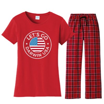 Lets Go Darwin Vintage Funny Darwin America Flag Women's Flannel Pajama Set