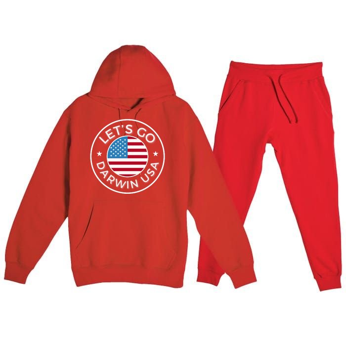 Lets Go Darwin Vintage Funny Darwin America Flag Premium Hooded Sweatsuit Set