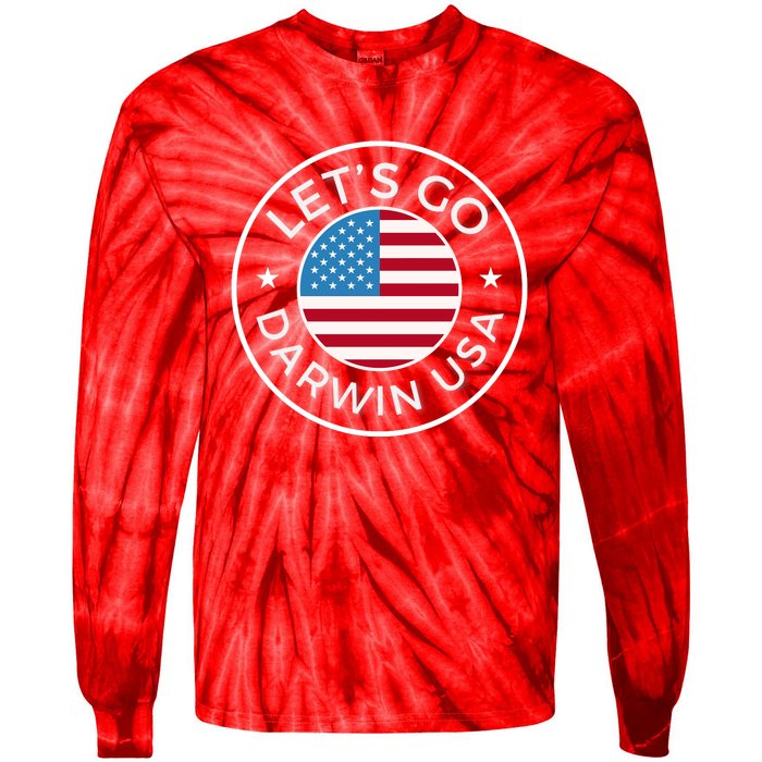 Lets Go Darwin Vintage Funny Darwin America Flag Tie-Dye Long Sleeve Shirt