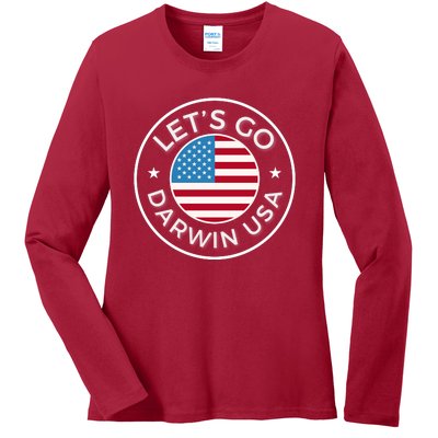 Lets Go Darwin Vintage Funny Darwin America Flag Ladies Long Sleeve Shirt