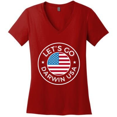Lets Go Darwin Vintage Funny Darwin America Flag Women's V-Neck T-Shirt