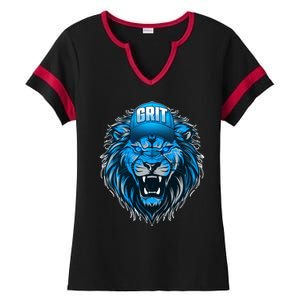 Lion Grit Detroit Football Sports Fan Ladies Halftime Notch Neck Tee