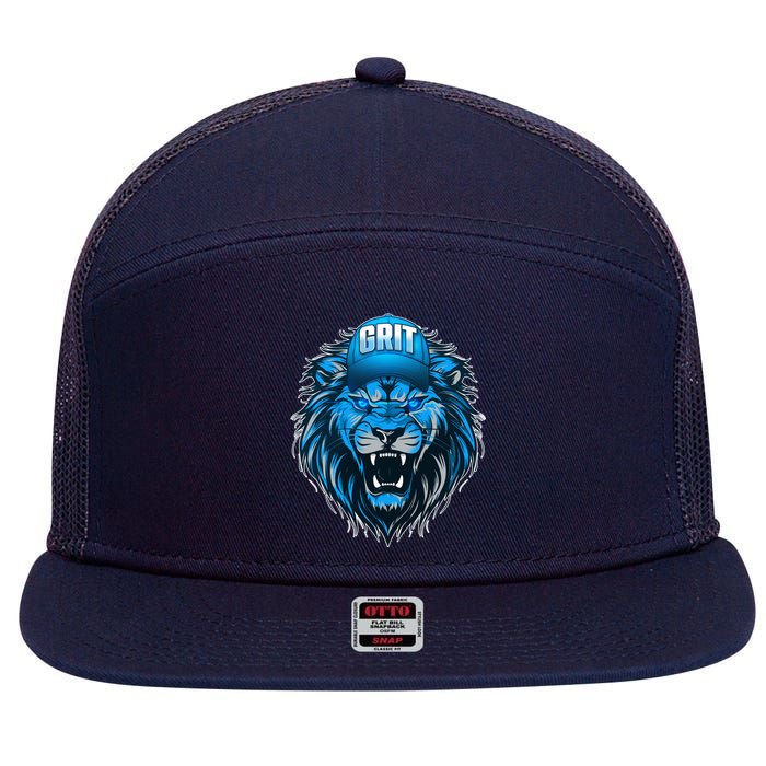 Lion Grit Detroit Football Sports Fan 7 Panel Mesh Trucker Snapback Hat