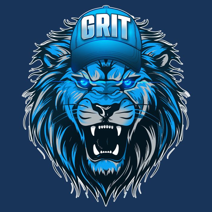 Lion Grit Detroit Football Sports Fan 7 Panel Mesh Trucker Snapback Hat