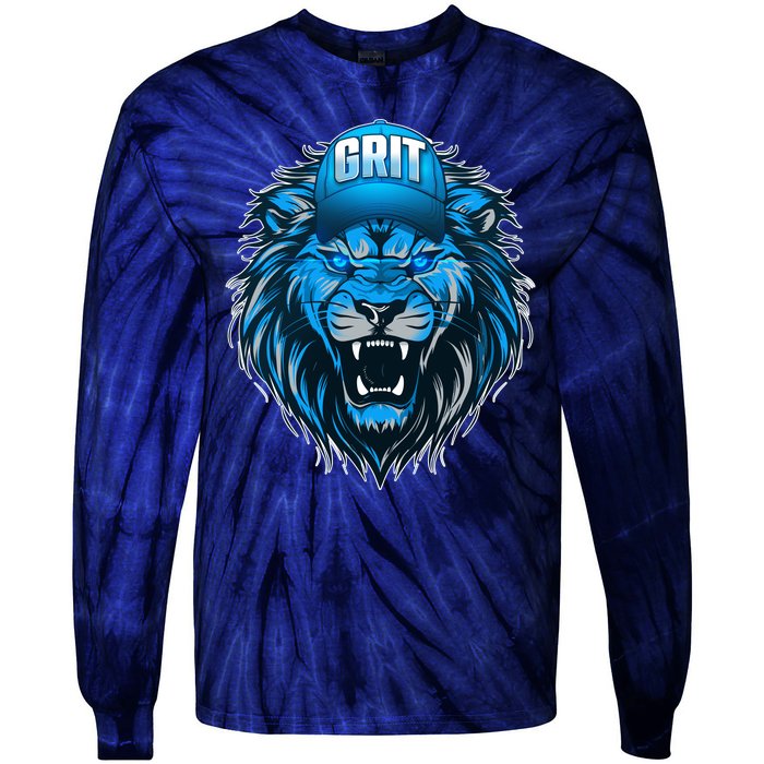 Lion Grit Detroit Football Sports Fan Tie-Dye Long Sleeve Shirt