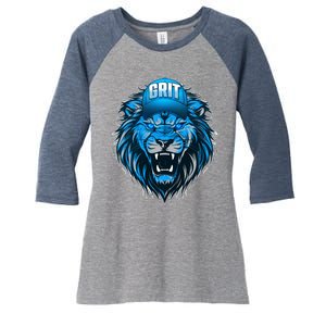 Lion Grit Detroit Football Sports Fan Women's Tri-Blend 3/4-Sleeve Raglan Shirt