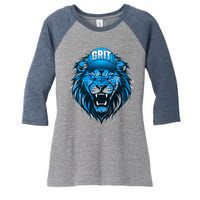 Lion Grit Detroit Football Sports Fan Women's Tri-Blend 3/4-Sleeve Raglan Shirt