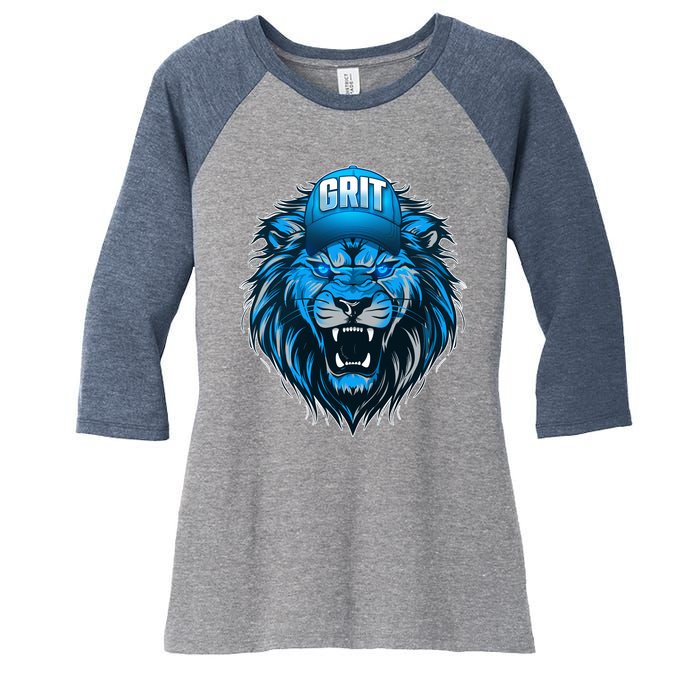 Lion Grit Detroit Football Sports Fan Women's Tri-Blend 3/4-Sleeve Raglan Shirt