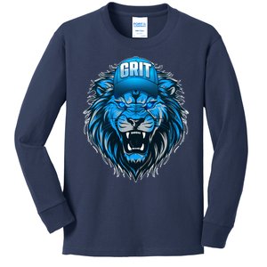 Lion Grit Detroit Football Sports Fan Kids Long Sleeve Shirt