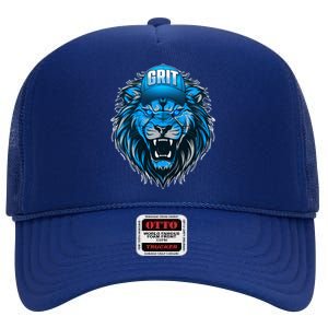 Lion Grit Detroit Football Sports Fan High Crown Mesh Back Trucker Hat