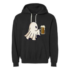 Little Ghost Drinking Beer Funny Halloween Costume Garment-Dyed Fleece Hoodie