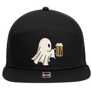 Little Ghost Drinking Beer Funny Halloween Costume 7 Panel Mesh Trucker Snapback Hat