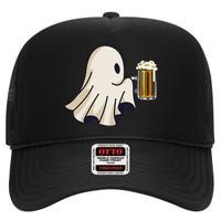 Little Ghost Drinking Beer Funny Halloween Costume High Crown Mesh Back Trucker Hat