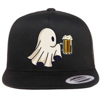 Little Ghost Drinking Beer Funny Halloween Costume Flat Bill Trucker Hat