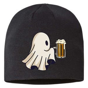 Little Ghost Drinking Beer Funny Halloween Costume Sustainable Beanie