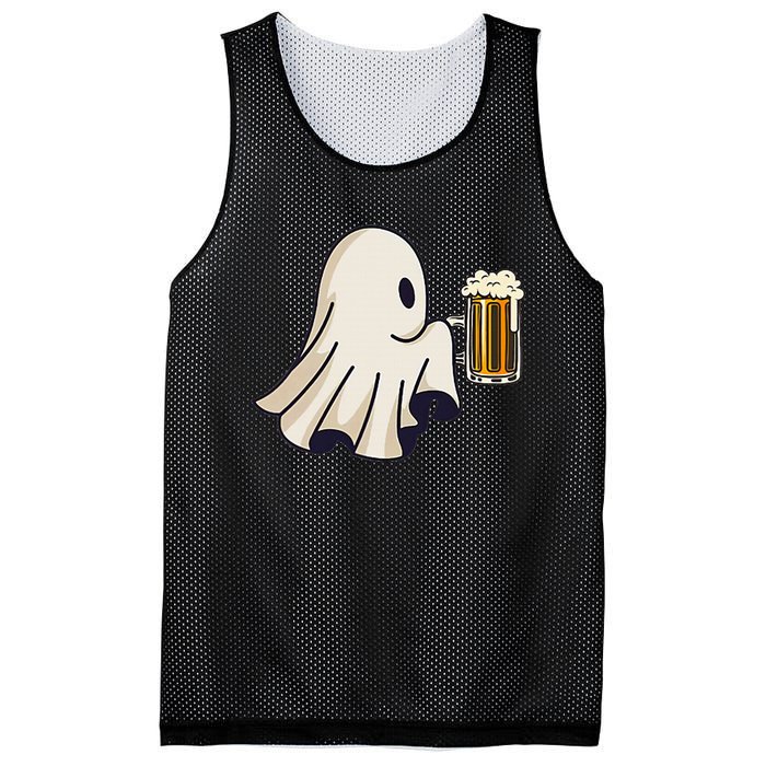 Little Ghost Drinking Beer Funny Halloween Costume Mesh Reversible Basketball Jersey Tank