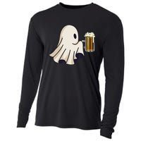 Little Ghost Drinking Beer Funny Halloween Costume Cooling Performance Long Sleeve Crew