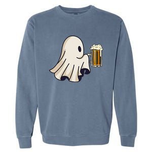 Little Ghost Drinking Beer Funny Halloween Costume Garment-Dyed Sweatshirt