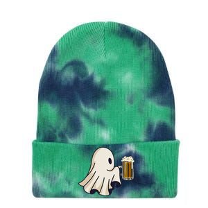 Little Ghost Drinking Beer Funny Halloween Costume Tie Dye 12in Knit Beanie