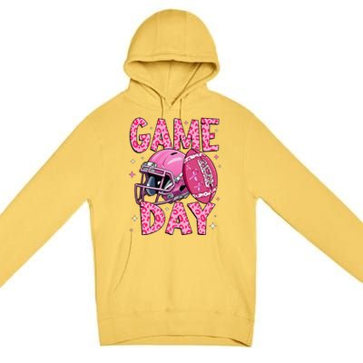 Leopard Game Day P.Ink American Football Tackle Breast Cancer Gift Premium Pullover Hoodie