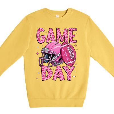 Leopard Game Day P.Ink American Football Tackle Breast Cancer Gift Premium Crewneck Sweatshirt