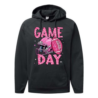 Leopard Game Day P.Ink American Football Tackle Breast Cancer Gift Performance Fleece Hoodie