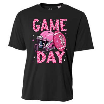 Leopard Game Day P.Ink American Football Tackle Breast Cancer Gift Cooling Performance Crew T-Shirt