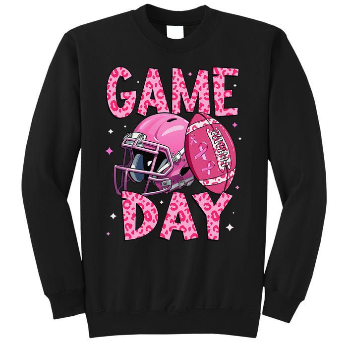 Leopard Game Day P.Ink American Football Tackle Breast Cancer Gift Sweatshirt